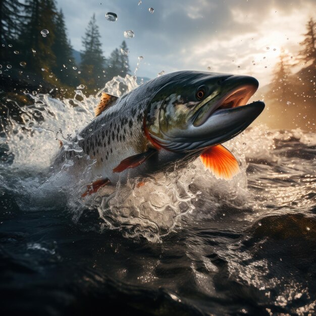 Premium AI Image Rainbow Trout in its Natural Habitat Wildlife