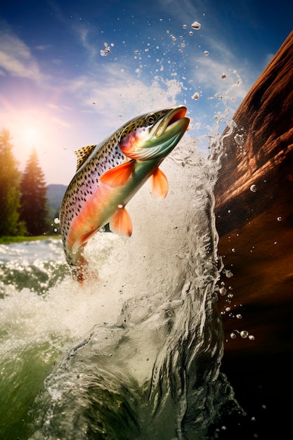 Photo rainbow trout in the water generative ai animal