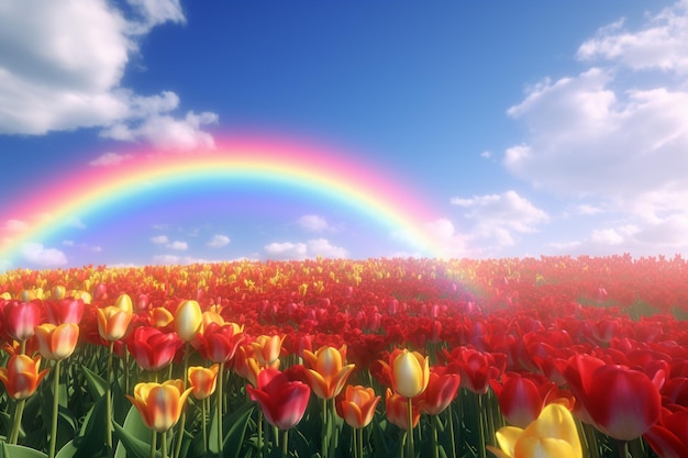 Rainbow Over Tulip Fields