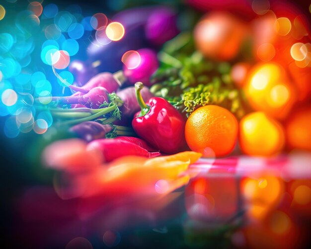 Rainbow vegetables classic check backdrop fresh market feel eye level