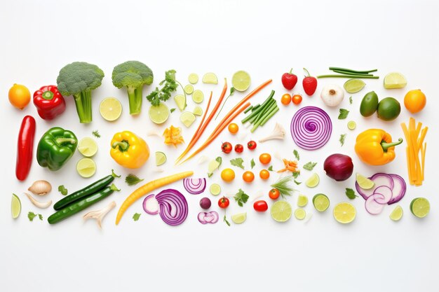 Rainbow vegetables layout on clean white counter