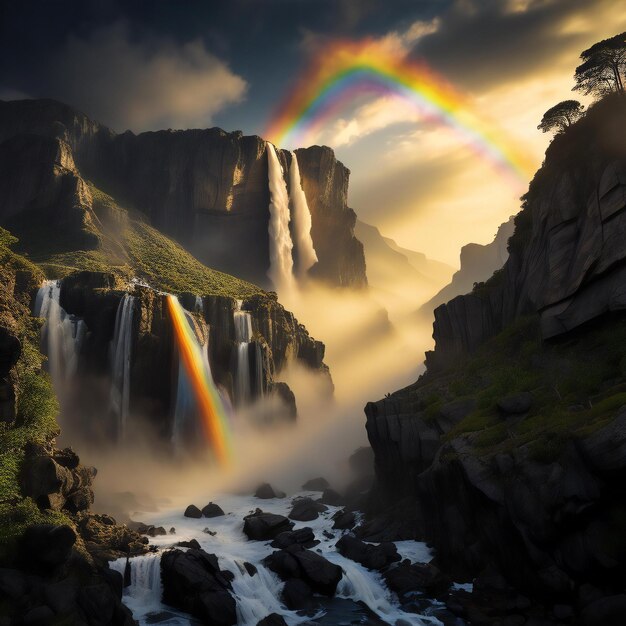 Rainbow over Victoria Falls in Zimbabwe generative ai