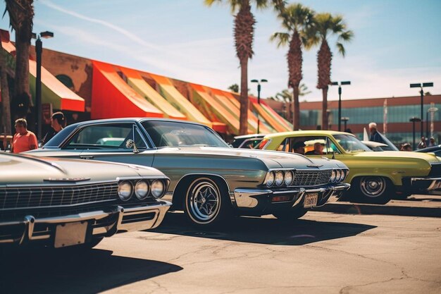 Photo rainbow over a vintage car show