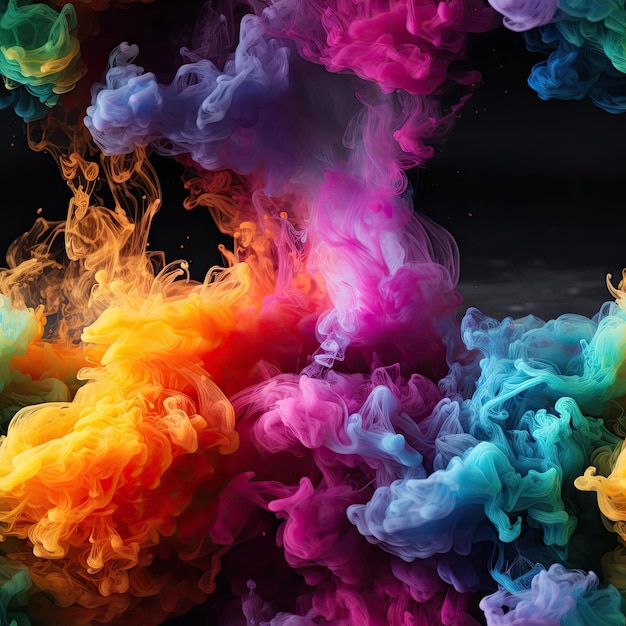 Photo rainbow wallpaper with colorful ink clouds on a black background tiled