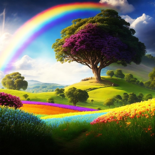 Foto carta da parati arcobaleno con paesaggi naturali