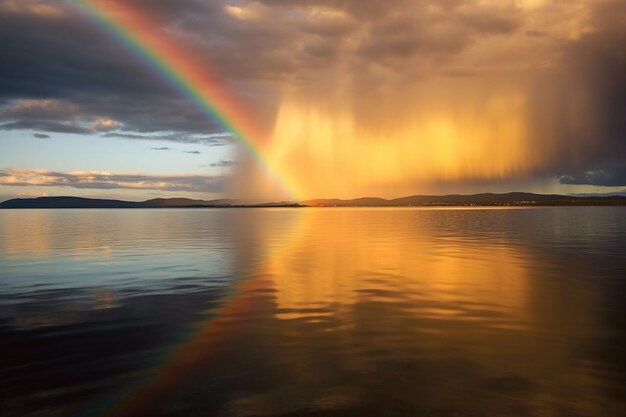 Photo rainbow over water ar c