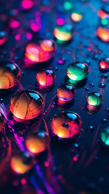 Photo a rainbow of water drops on a metal surface