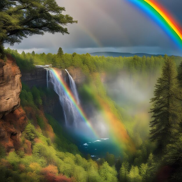 Photo rainbow over the water fall