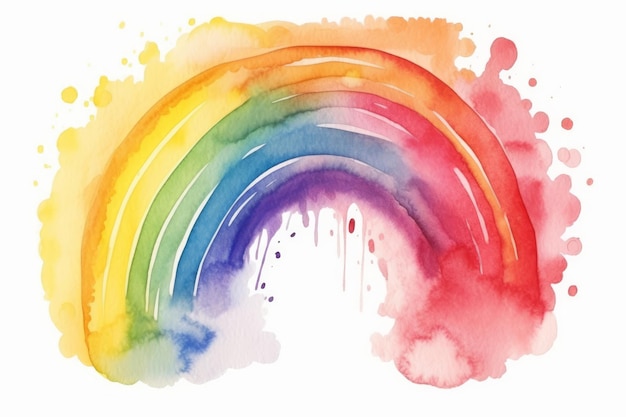 Foto pittura ad acquerello arcobaleno per la festa del baby shower su sfondo bianco generato dall'intelligenza artificiale