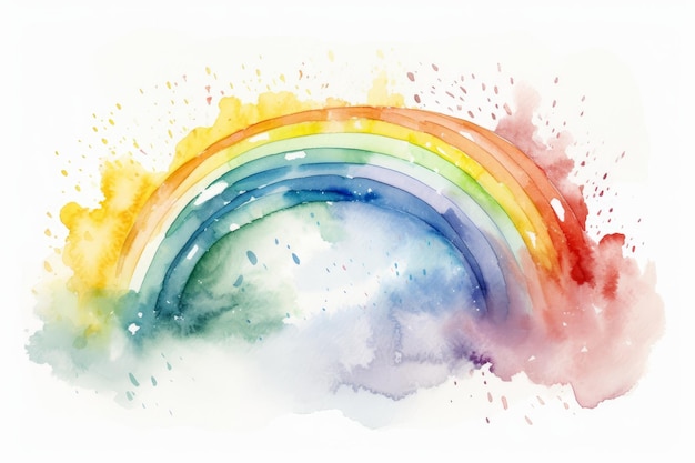 Foto pittura ad acquerello arcobaleno per la festa del baby shower su sfondo bianco generato dall'intelligenza artificiale