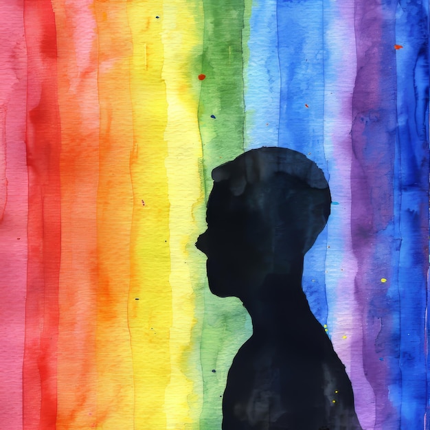 写真 虹の水彩の肖像画 プライド・マスの祝賀の背景 ジェネレーティブ・ai