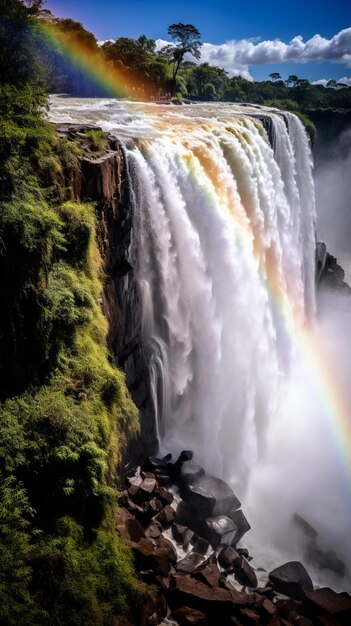 a rainbow over a waterfall