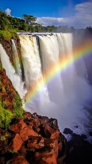 a rainbow over a waterfall