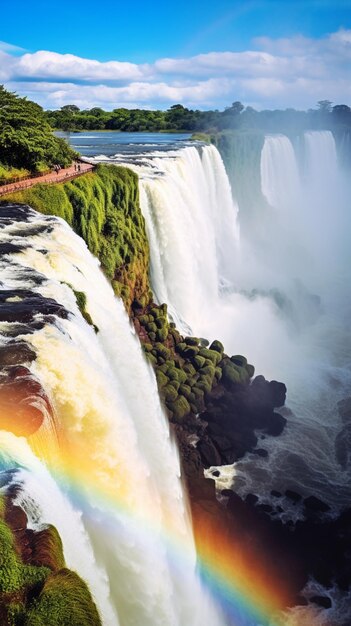 a rainbow over a waterfall