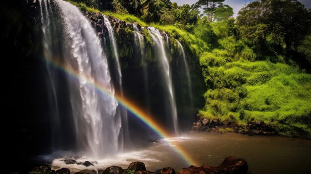 Premium AI Image | a rainbow over a waterfall