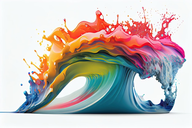 Rainbow wave Colorful paint splash Isolated design element on white background Generative AIxA