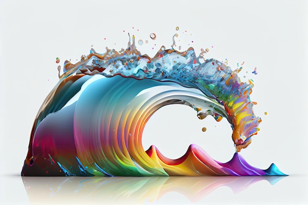 Rainbow wave Colorful paint splash Isolated design element on white background Generative AIxA