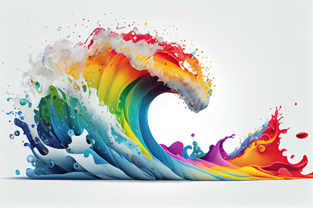 Rainbow wave Colorful paint splash Isolated design element on white background Generative AIxA