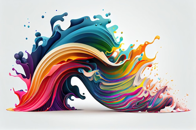 Rainbow wave Colorful paint splash Isolated design element on white background Generative AIxA