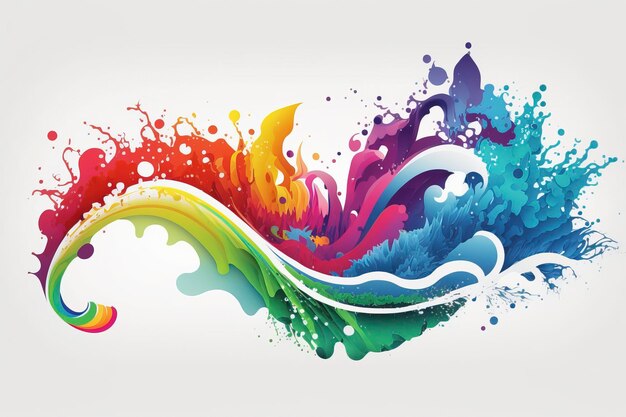 Rainbow waves colorful paint splashesAI technology generated image