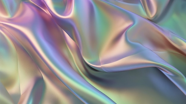 Rainbow Wavy smooth wavy elegant holographic silk cloth texture design neon curved wave Satin series shot Background Generative AI