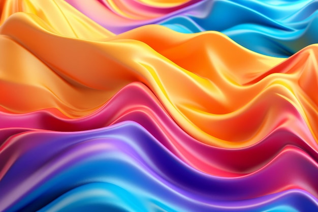 Rainbow Wavy Soft Satin Background for Creative Designs Generative AI