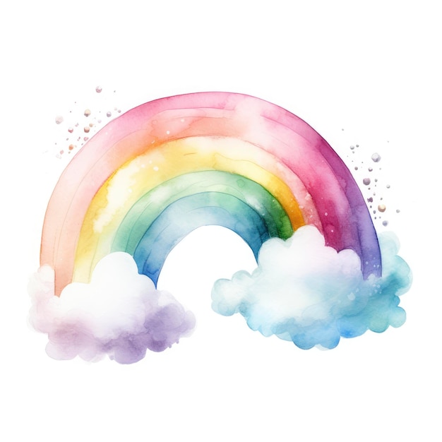 Rainbow on White Background Watercolor Dreamy Clipart