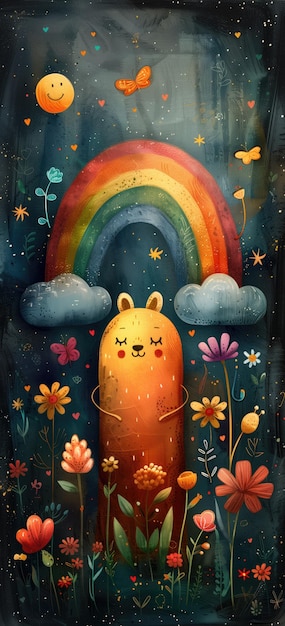 Photo a rainbow with a bear on it