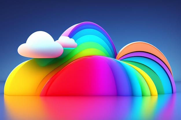 A rainbow with a blue background and a cloud in the sky.