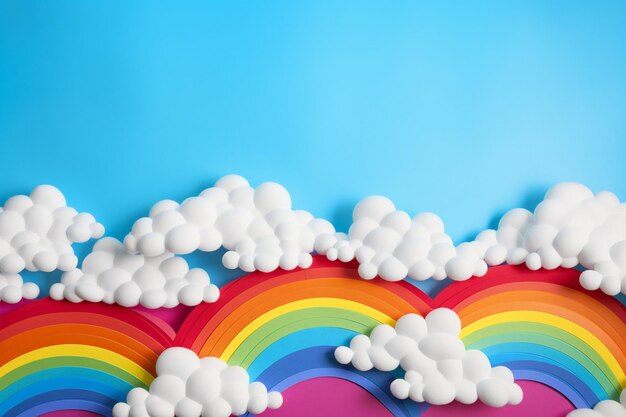 a rainbow with a blue sky and a bunch of balloons in the middle