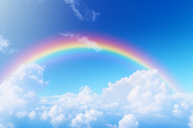 Photo a rainbow with a blue sky and clouds as the backdrop