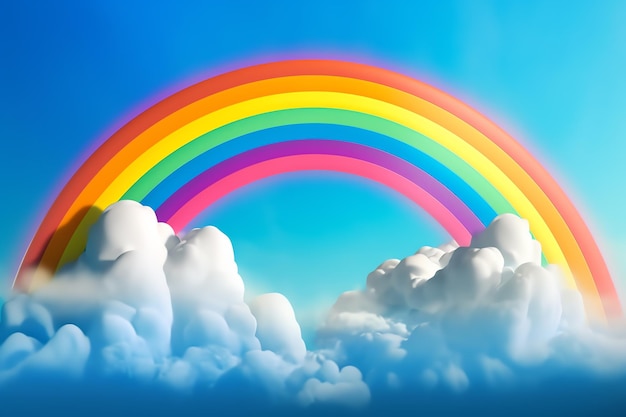 Rainbow with cloud in blue sky ai generated