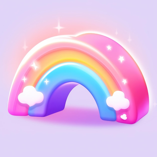 Rainbow with clouds 3d Render een regenboog van kleuren Zomerweersymbolen