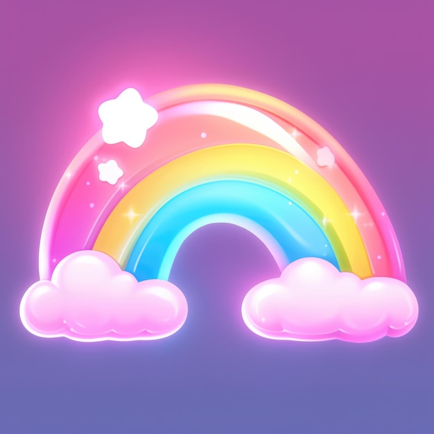 Rainbow with clouds 3d Render een regenboog van kleuren Zomerweersymbolen