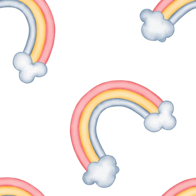 Rainbow with clouds seamless pattern