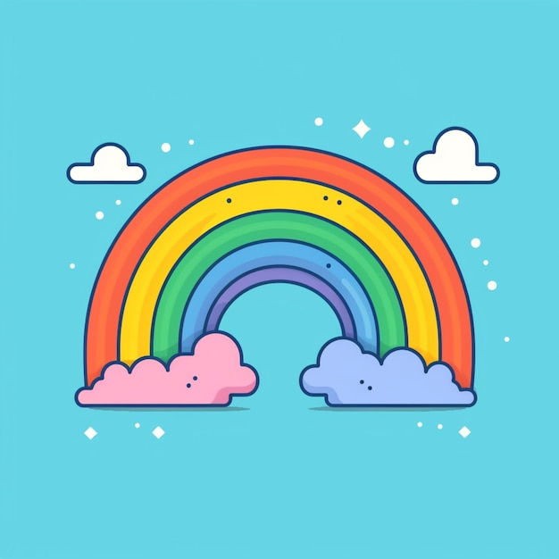 a rainbow with clouds and stars in the sky generative ai