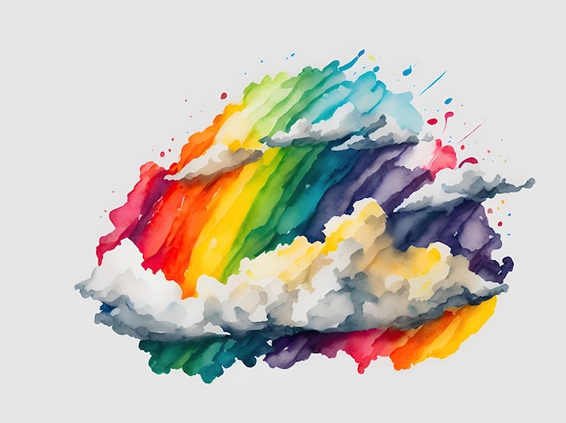 Rainbow with clouds Watercolor style ai generative