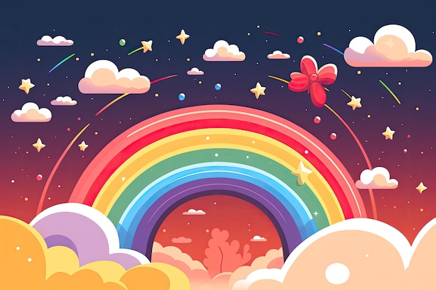 Rainbow with stars and clouds in the sky Generative AI