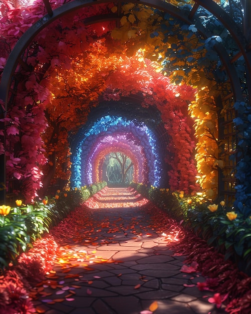 Photo a rainbowcolored archway leading into background