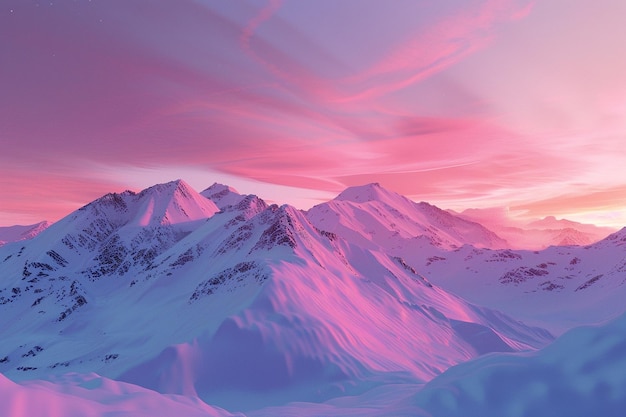 虹色の北極光が雪に覆われた山の上に