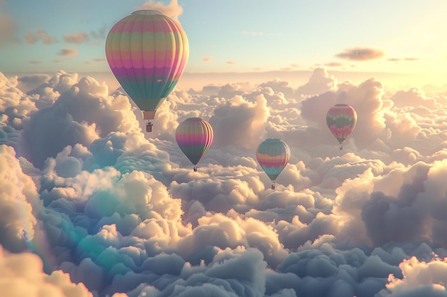 Rainbowcolored hot air balloons in the clouds octa