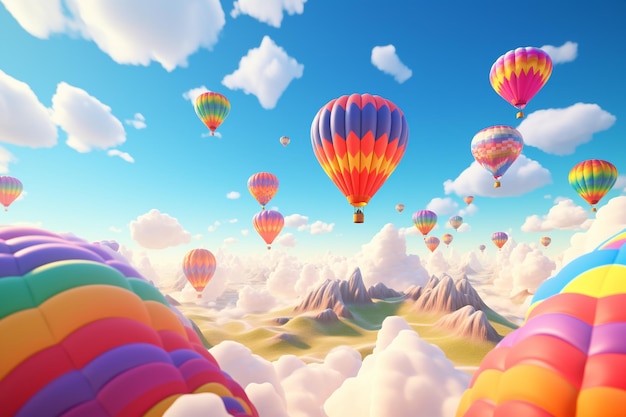 Rainbowcolored hot air balloons floating over a se 00739 00