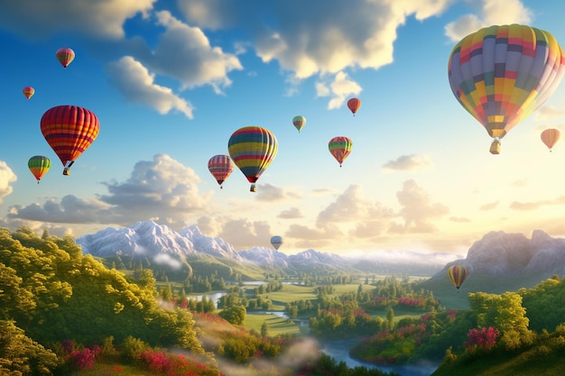 Rainbowcolored hot air balloons floating over a se 00739 02