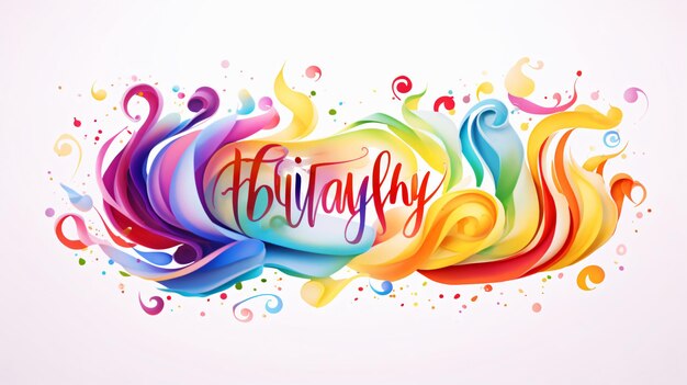 Photo rainbowcolored vector brush calligraphy happy birthday