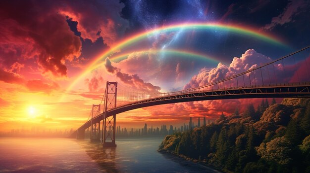 Photo rainbows over the bridge and the rainbow