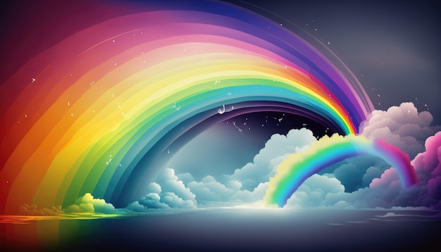 Rainbows in the sky with clouds and stars