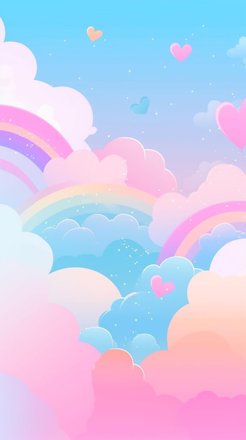 Rainbows in the sky with hearts