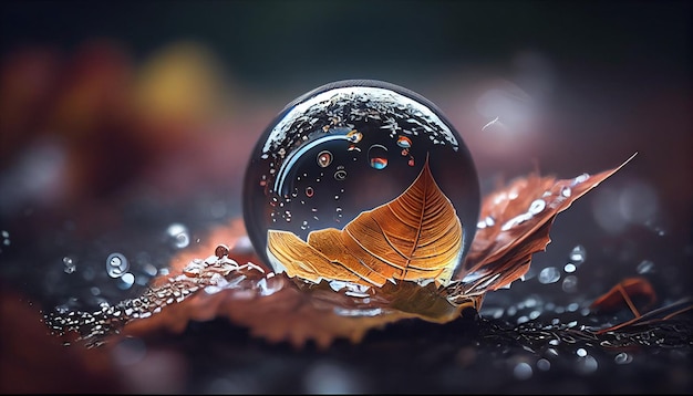 Raindrop on a dry leaf Generative AI