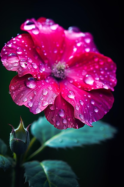 Photo raindrop on the flower dark background