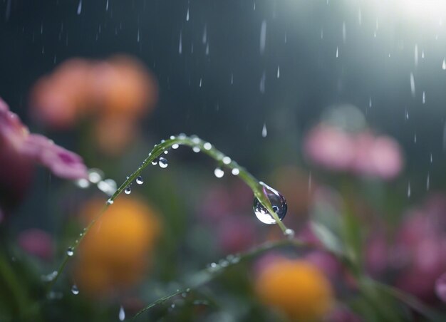 Photo a raindrop nourishing the flower beautiful flowers with water drops